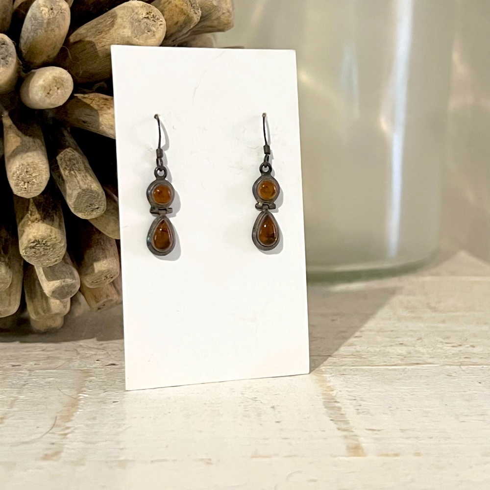 Amber earrings on bronze